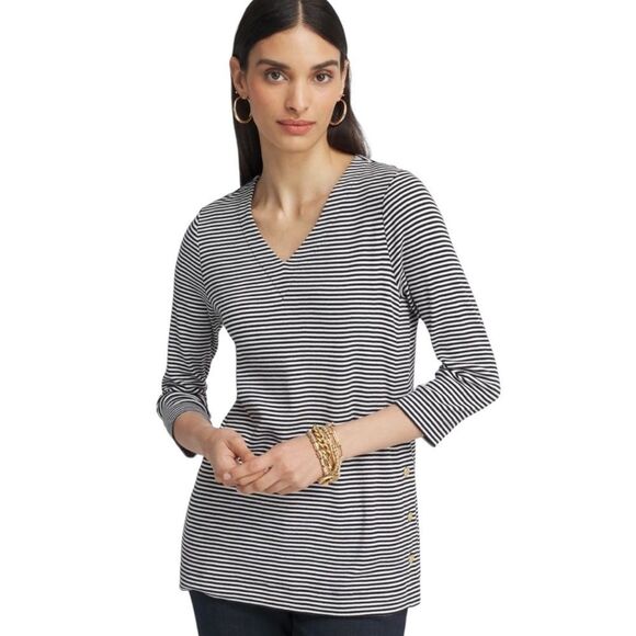 Chico’s striped vneck tunic size large gold button detail size large - Picture 1 of 9
